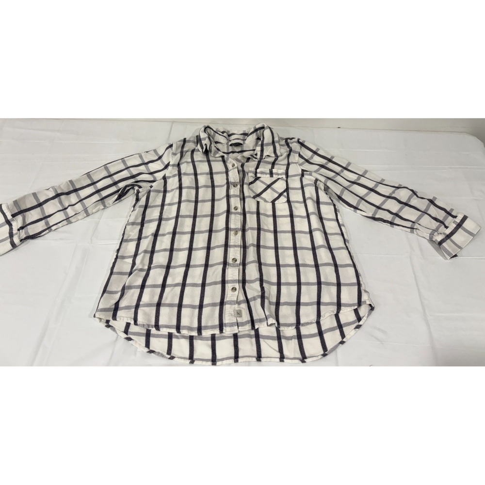 Eddie Bauer Shirt Women's 2XL XXL White Black Stripes Plaid Button Up SUPER SOFT